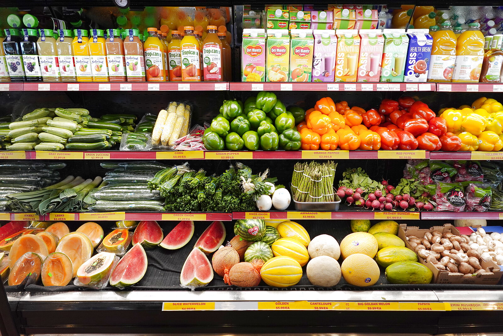 Fresh vegetables and melons